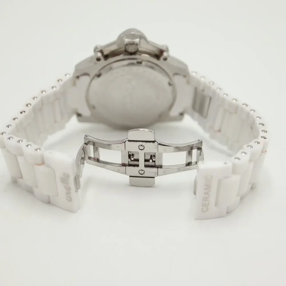 Oxette White Ceramic Pave 38mm Unisex Watch Iced Date Sapphire Coat New Battery